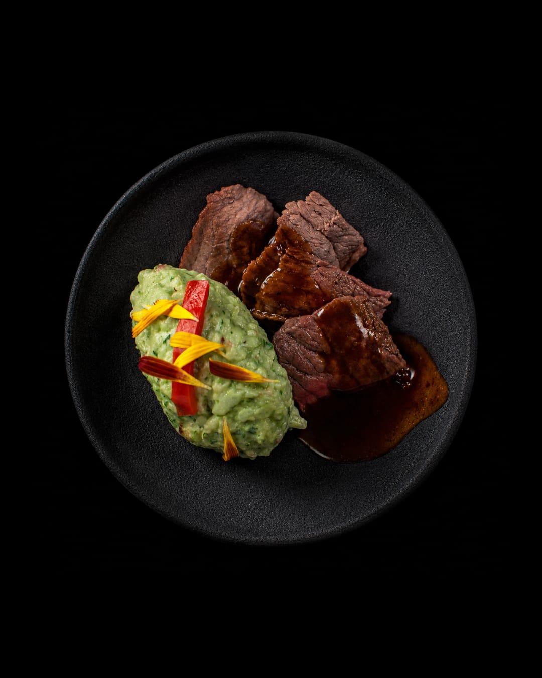 Paso 3 - Rissotto cremoso con lomo fino en salsa madera reducida con vino tinto y pimienta negra
